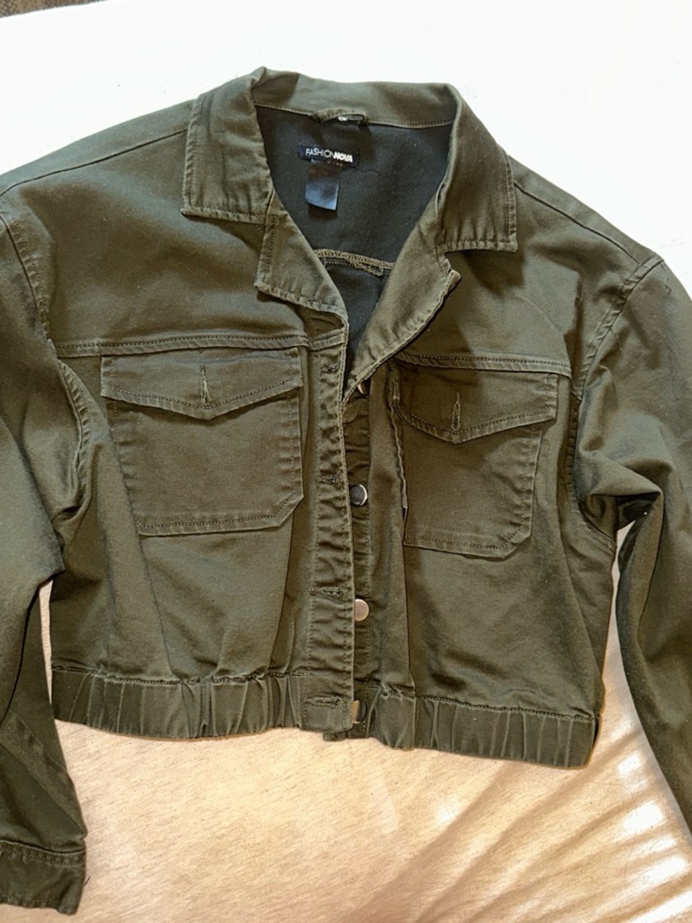 Fashion Nova Olive Green Cropped Utility Bomber Jacket